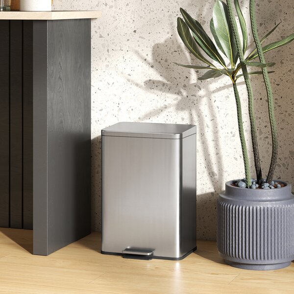 HOMCOM Pattumiera Rettangolare a Pedale 20L in Metallo con Secchio Interno Rimovibile, Chiusura Ammortizzata, Argento | Aosom Italy
