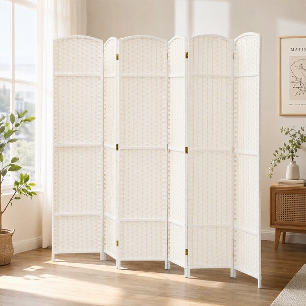 HOMCOM Paravento Divisorio da Interni Pieghevole a 6 Ante Intrecciato, 240x170 cm, Bianco | Aosom Italy