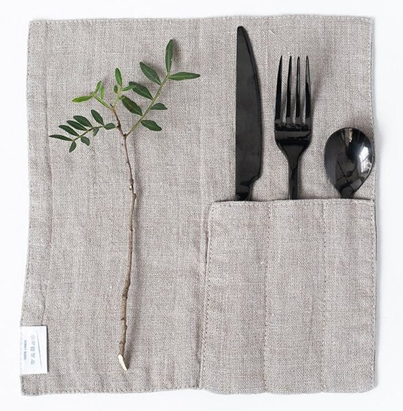 Tasca per posate in lino 2 pz 23x23 cm Natural – Linen Tales