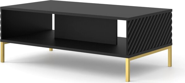 Tavolino SURF 90x60 cm NERO OPACO Tavolo con frontali fresati MDF Tavolino Tavola laterale Tavolo da soggiorno LEGS GOLDEN