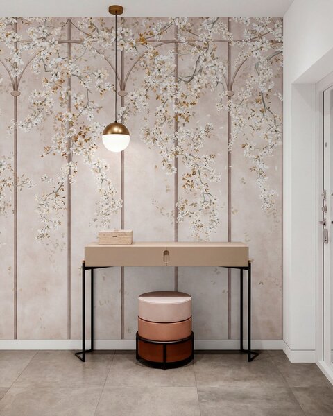 Carta da parati Rami bianchi in fiore su un traliccio decorativo, Carta da parati Buffer, w05923 : Uwalls.it