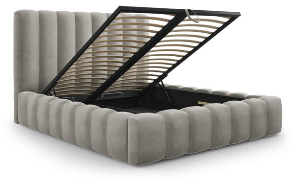 Letto matrimoniale imbottito grigio chiaro con vano contenitore con griglia 160x200 cm Kelp - Micadoni Home