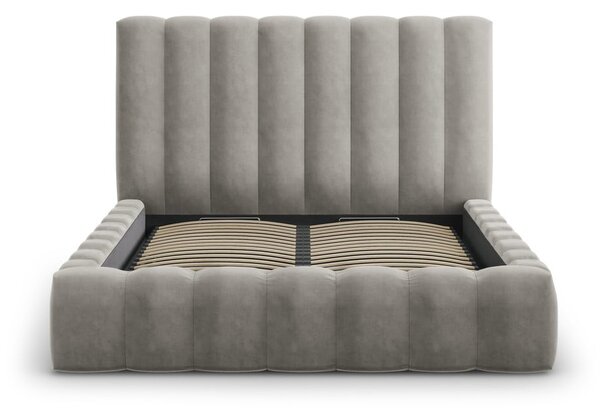 Letto matrimoniale imbottito grigio chiaro con contenitore con griglia 200x200 cm Kelp - Micadoni Home