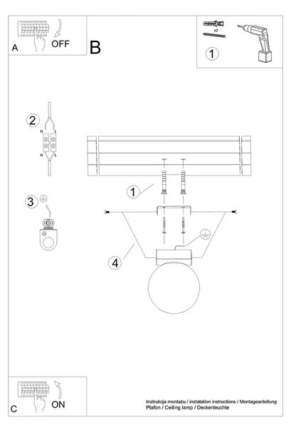 Lampada da soffitto bianca con paralume in vetro ø 12 cm Umerta - Sollux