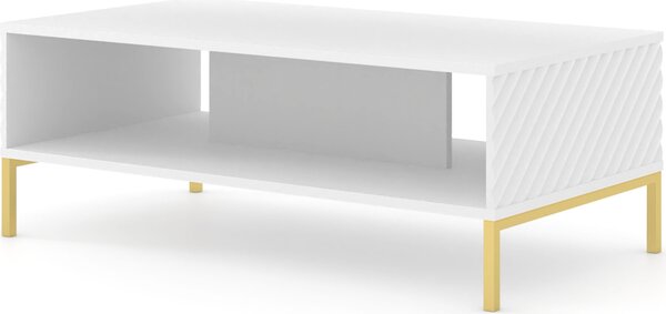 Tavolino SURF 90x60 cm BIANCO OPACO Tavolo con frontali fresati MDF Tavolino da salotto Tavolino da salotto LEGS GOLDEN