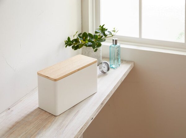 Organizer bianco con coperchio in compensato Yamazaki Rin - YAMAZAKI