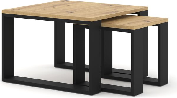 Tavolino doppio Nuka M 60x60 cm Rovere artigianale / nero Tavolino laterale Tavolino pieghevole