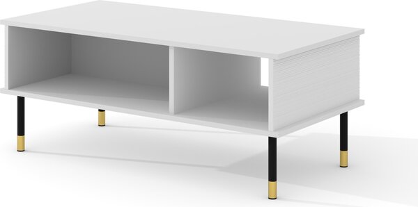 Tavolino SHERWOOD 110x55 cm BIANCO OPACO fronti fresati MDF tavolino da salotto tavolino su gambe tavolo per il soggiorno