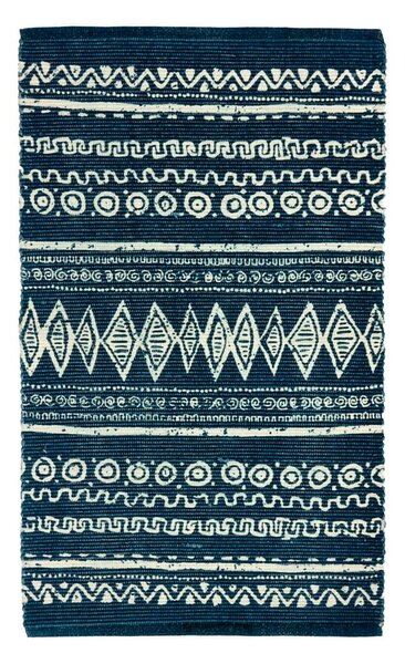 Tappeto in cotone blu e bianco , 55 x 140 cm Ethnic - Webtappeti