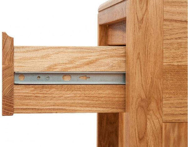 Tavolino alto con cassetto in legno massello naturale oliato
