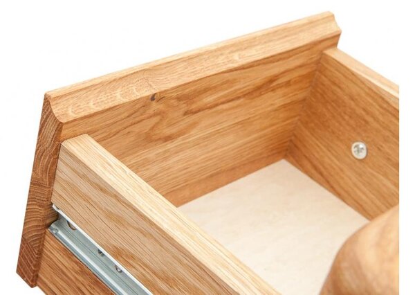 Tavolino alto con cassetto in legno massello naturale oliato