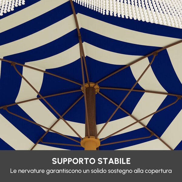 Outsunny Ombrellone da Spiaggia con Frange Ø190x210 cm con Protezione UV40+ Antivento Impermeabile Borsa per il Trasporto Blu e bianco | Aosom Italy