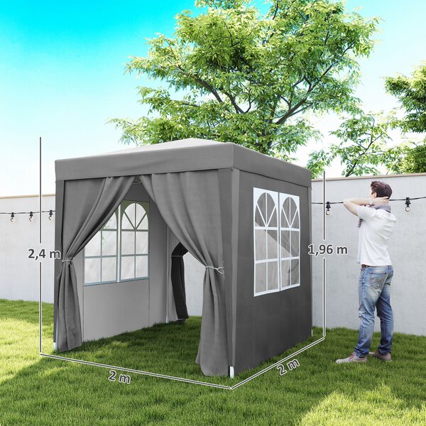 Outsunny Gazebo Pieghevole 2x2 m con 4 Pareti Rimovibili in Metallo e Poliestere, Grigio | Aosom Italy