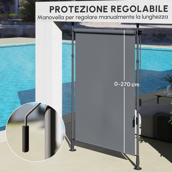 Outsunny Tenda manuale retraibile su palo lunghezza regolabile manovella installazione senza fori metallo alluminio poliestere grigio scuro | Aosom Italy