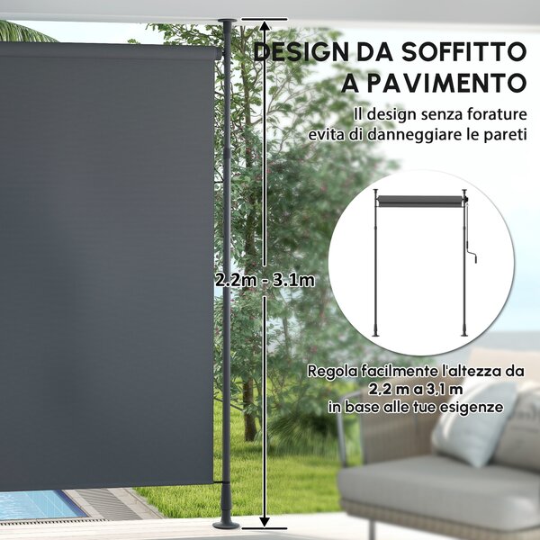 Outsunny Tenda manuale retraibile su palo lunghezza regolabile manovella installazione senza fori metallo alluminio poliestere grigio scuro | Aosom Italy