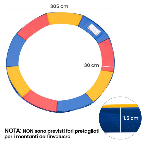 Outsunny Copertura Bordo di Protezione per Trampolino Elastico in PVC Rosso Blu Giallo ( Ø305cm )|Aosom