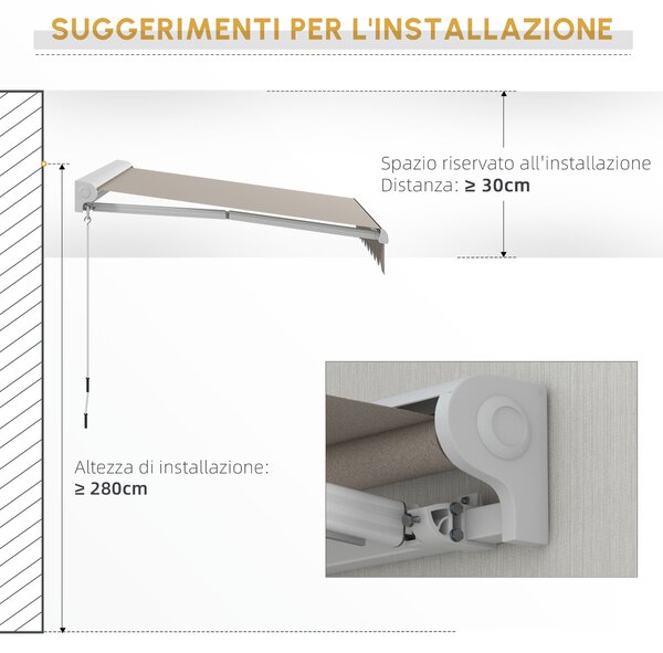 Outsunny Tenda Avvolgibile Elettrica con Telecomando e Manovella Manuale, Struttura in Alluminio, 250x200x150 cm, Crema | Aosom Italy
