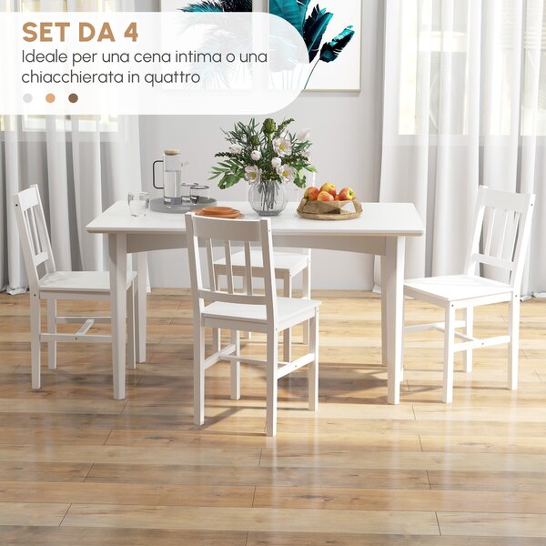 HOMCOM Set da 4 sedie da pranzo sedie da cucina sedie, legno massiccio, 41 cm x 46,5 cm x 85,5 cm, Bianco | Aosom Italy