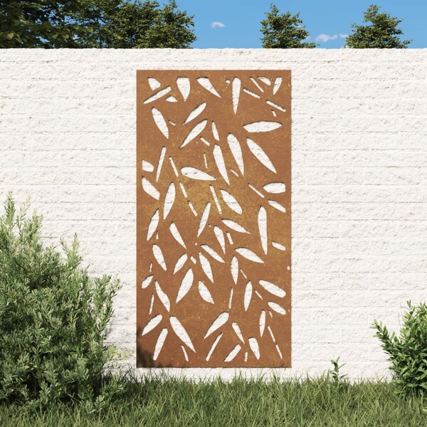 Decorazione Muro Giardino 105x55 cm Foglie Bambù Acciaio Corten