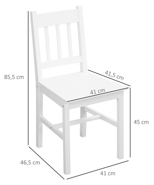 HOMCOM Set da 4 sedie da pranzo sedie da cucina sedie, legno massiccio, 41 cm x 46,5 cm x 85,5 cm, Bianco | Aosom Italy