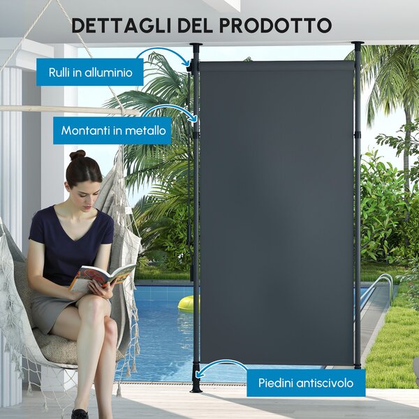 Outsunny Tenda manuale retrattile auto-portante regolabile in lunghezza manovella installazione senza forature metallo alluminio poliestere grigio scuro