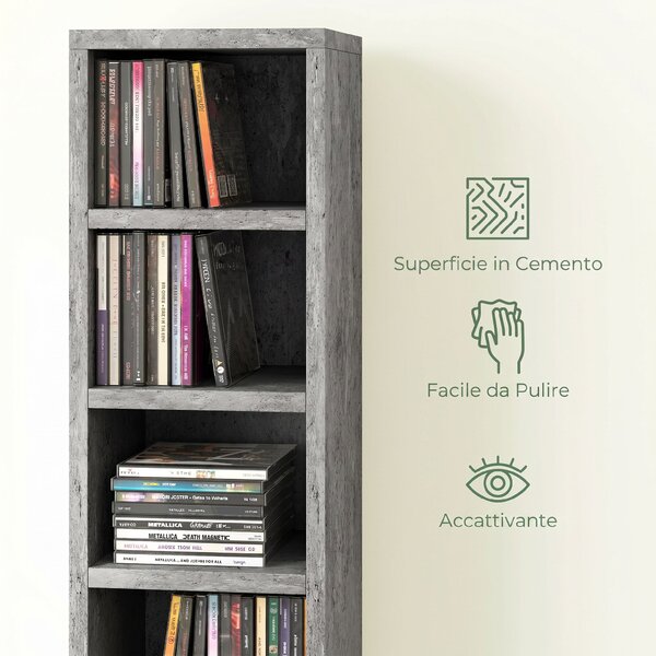 HOMCOM Mobile Libreria Porta CD a 12 Ripiani per 204 CD, in MDF e Truciolato, 21x20x175 cm, Grigio | Aosom Italy