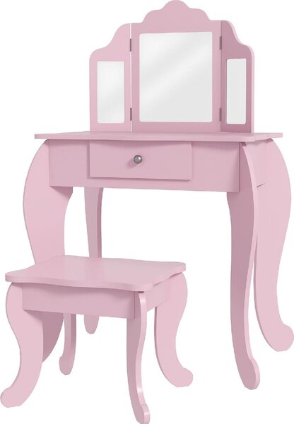 DecHome Tavolo da Trucco per Bambini 3-6 Anni con Sgabello Specchio Regolabile e Cassetto 63x40x85.5 cm colore Rosa