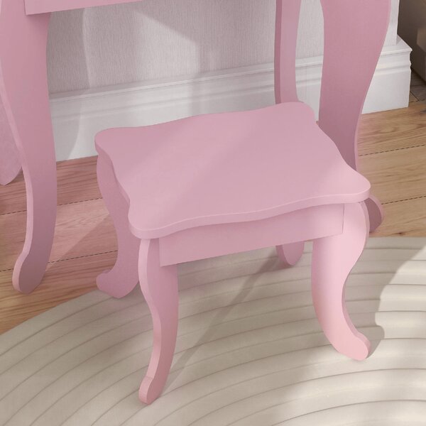DecHome Tavolo da Trucco per Bambini 3-6 Anni con Sgabello Specchio Regolabile e Cassetto 63x40x85.5 cm colore Rosa