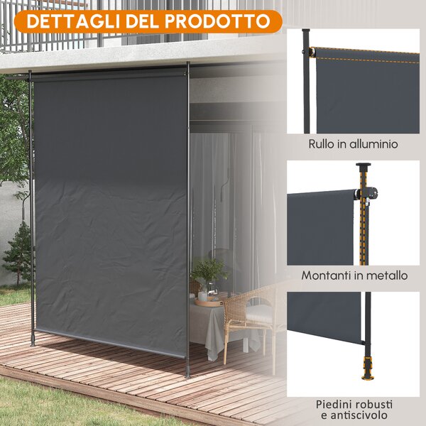Outsunny Tendalino verticale con manovella senza foratura frangivento per balcone struttura in alluminio protezione UV 200 x 305 cm grigio