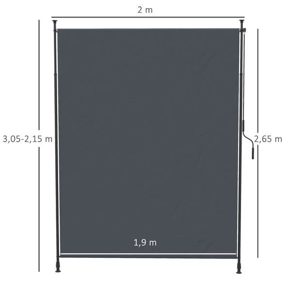Outsunny Tendalino verticale con manovella senza foratura frangivento per balcone struttura in alluminio protezione UV 200 x 305 cm grigio