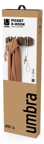 Attaccapanni da parete marrone scuro in pino massiccio 61 cm Picket – Umbra