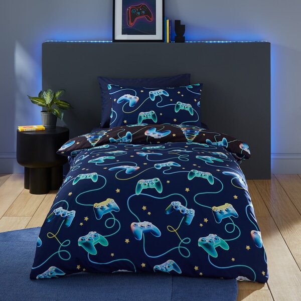 Set copripiumino e federa nero e blu per letto matrimoniale 200x200 cm Christmas Gamer – Catherine Lansfield