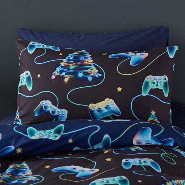 Set copripiumino e federa nero e blu per letto matrimoniale 200x200 cm Christmas Gamer – Catherine Lansfield