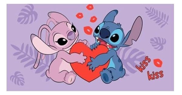 Asciugamano per bambini viola in cotone 70x140 cm Lilo and Stitch "Kiss" – Jerry Fabrics