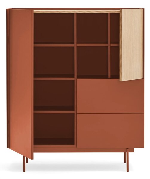 Cassettiera alta in rovere decorato in colore naturale mattone 100x45 cm Otto - Teulat