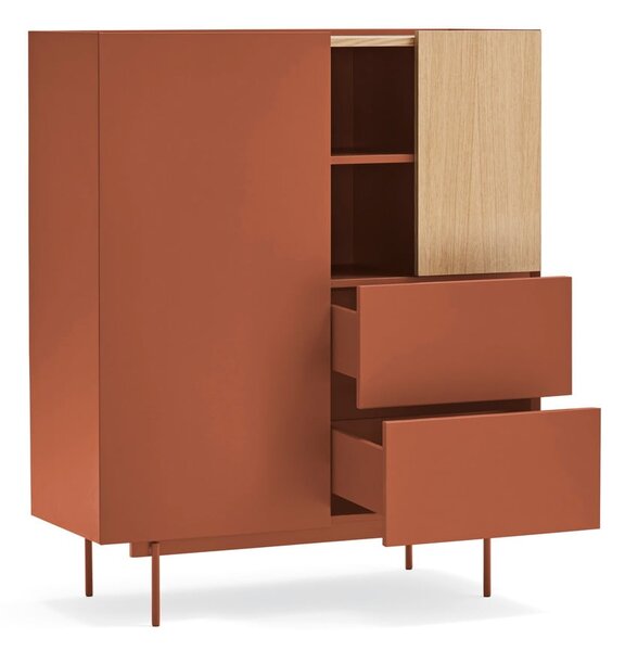 Cassettiera alta in rovere decorato in colore naturale mattone 100x45 cm Otto - Teulat