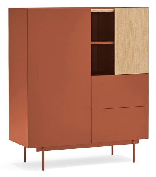 Cassettiera alta in rovere decorato in colore naturale mattone 100x45 cm Otto - Teulat