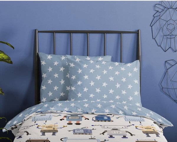 Set copripiumino e federa da bambini blu/beige in cotone per letto singolo 140x200 cm Robo – Good Morning