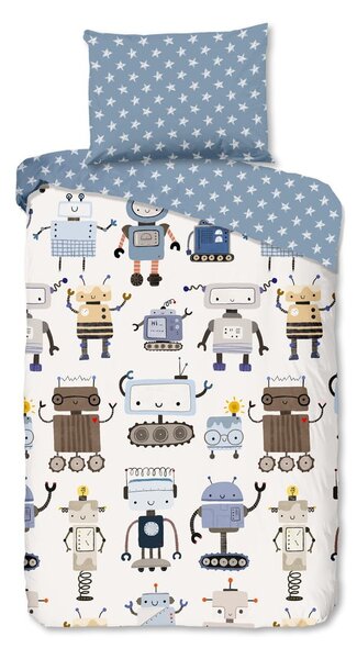 Set copripiumino e federa da bambini blu/beige in cotone per letto singolo 140x200 cm Robo – Good Morning