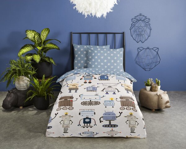 Set copripiumino e federa da bambini blu/beige in cotone per letto singolo 140x200 cm Robo – Good Morning