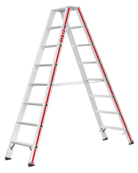 Scaletta Hymer, accesso bilaterale, 2x8 gradini, altezza di abbassamento 1,85 m, altezza di sbraccio 3,38 m, peso 10,5 kg