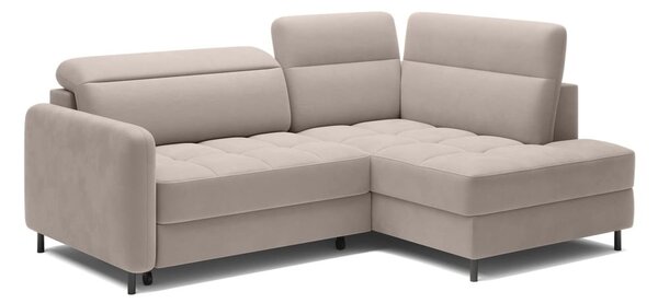 Divano angolare marrone chiaro allungabile/con contenitore (con penisola a destra/a L) e rivestimento in velluto Barea – ELTAP