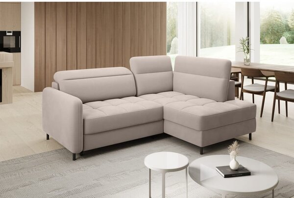 Divano angolare marrone chiaro allungabile/con contenitore (con penisola a destra/a L) e rivestimento in velluto Barea – ELTAP