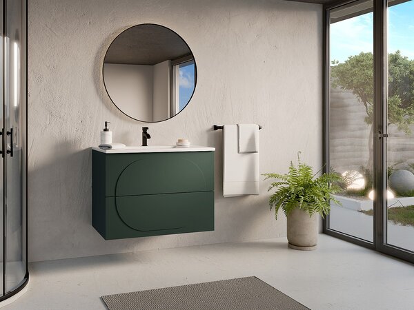 Mobile bagno sospeso con lavabo da incasso - Verde - 80 cm - VUTOMA