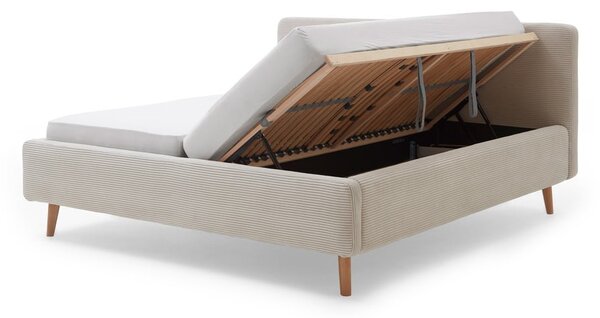 Letto matrimoniale imbottito beige con contenitore con rete inclusa 160x200 cm Mattis Cord – Meise Möbel