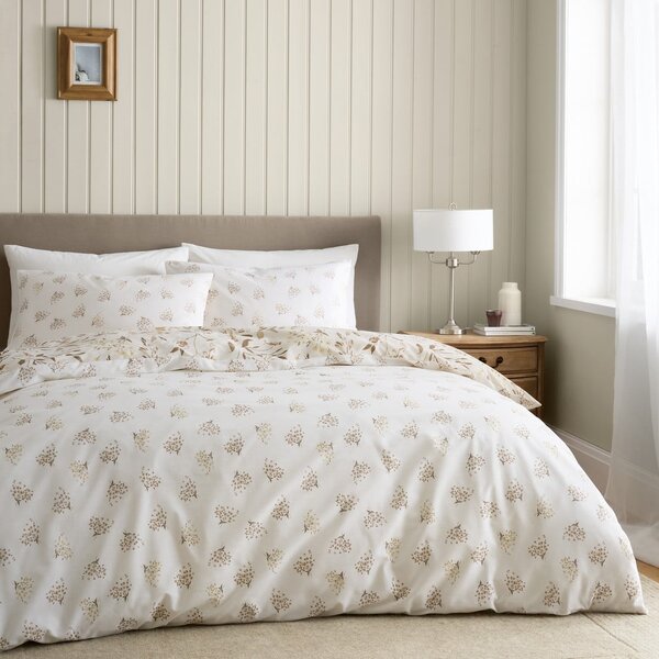 Set copripiumino e federa bianco e beige per letto matrimoniale 200x200 cm Isadora Floral – Catherine Lansfield