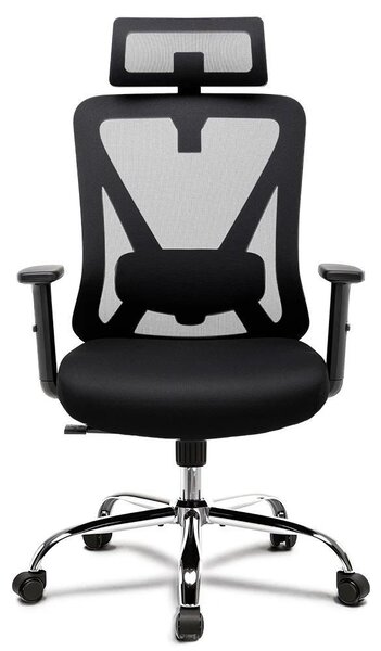 Sedia da ufficio, design ergonomico, braccioli regolabili, 52x54x125 cm, nera