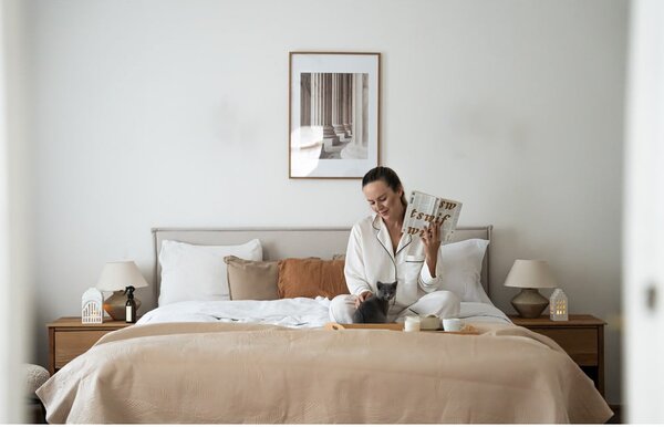 Letto matrimoniale imbottito beige con griglia 160x200 cm Sary - Bobochic Paris