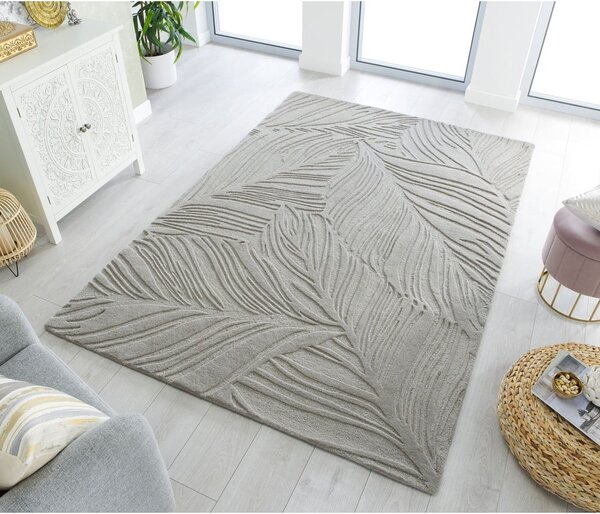 Tappeto in lana grigio chiaro 200x290 cm Lino Leaf - Flair Rugs
