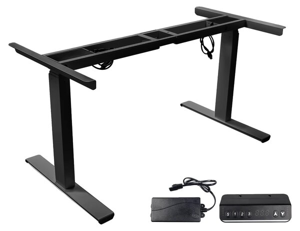 Struttura per scrivania regolabile in altezza, design ergonomico, robusta struttura in metallo, nero, a tre sezioni